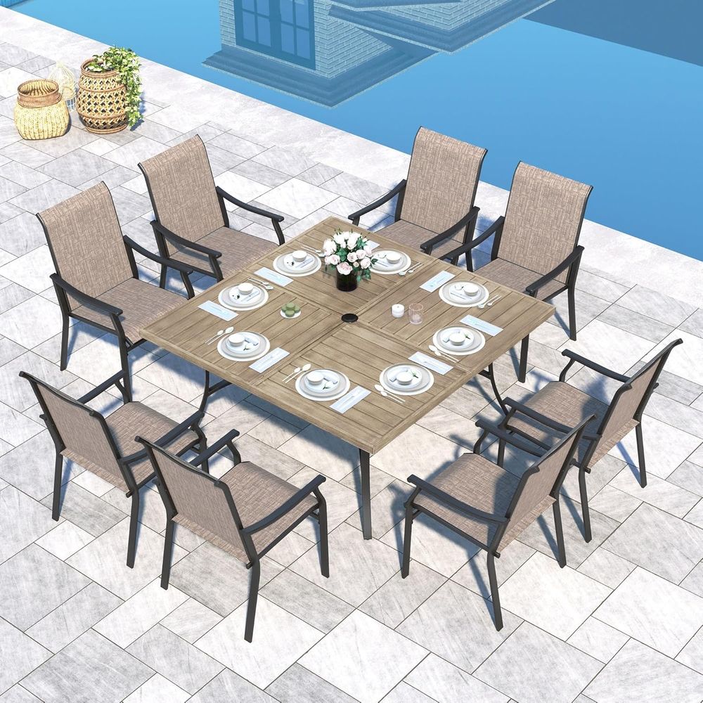 Outdoor Furniture Quick Dry - Garten-Essgruppe 9-teilig, 8 schnell trocknende Textilene-Stühle