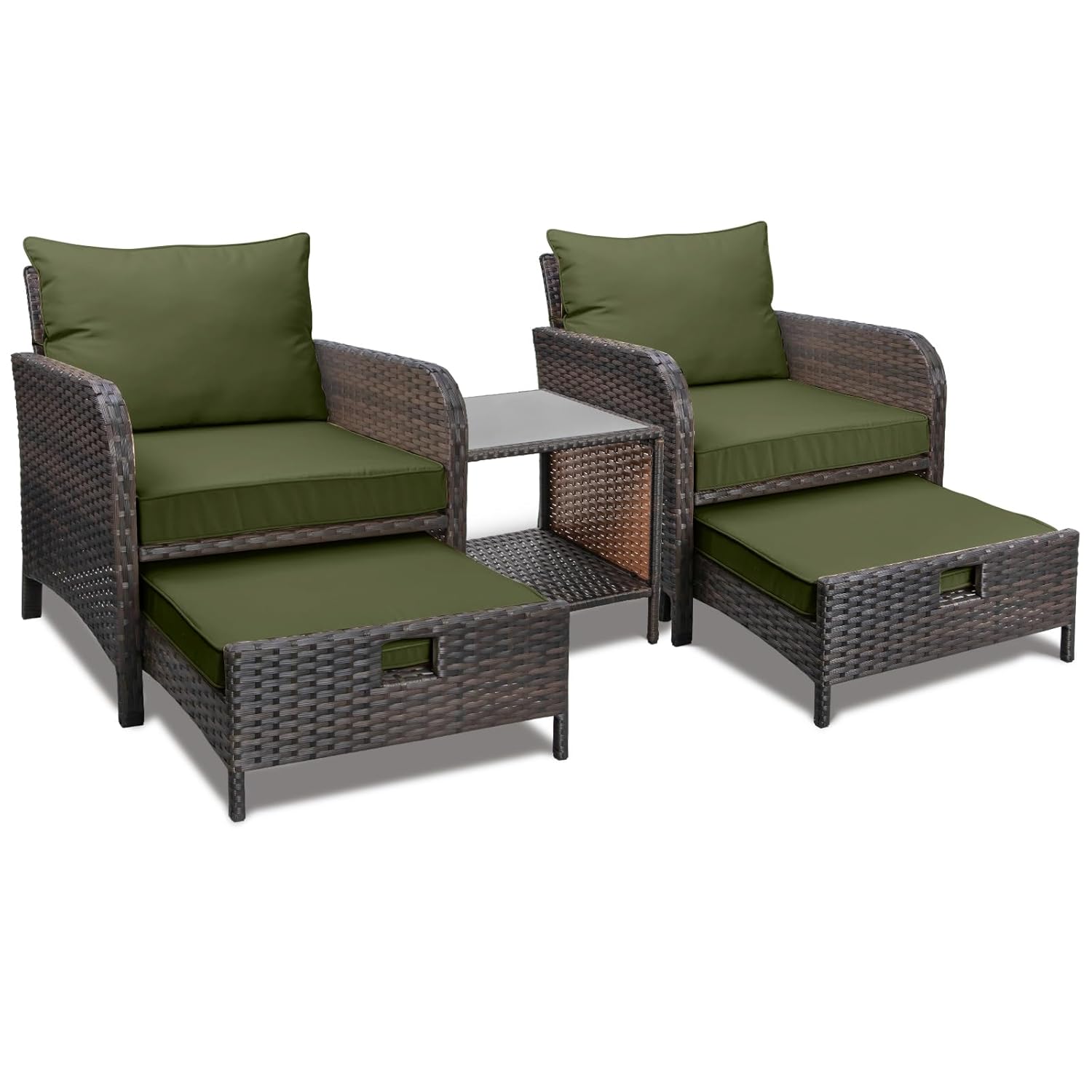 Outdoor Furniture Lounge Set - 5-teiliges PE-Rattan Gartenmöbel-Set Outdoor-Loungesessel Ottoman Glastisch