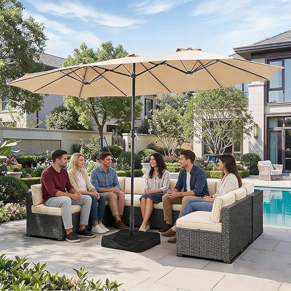 Outdoor Furniture With Umbrella - 15 Fuß Terrassenschirm mit integriertem Standfuß,