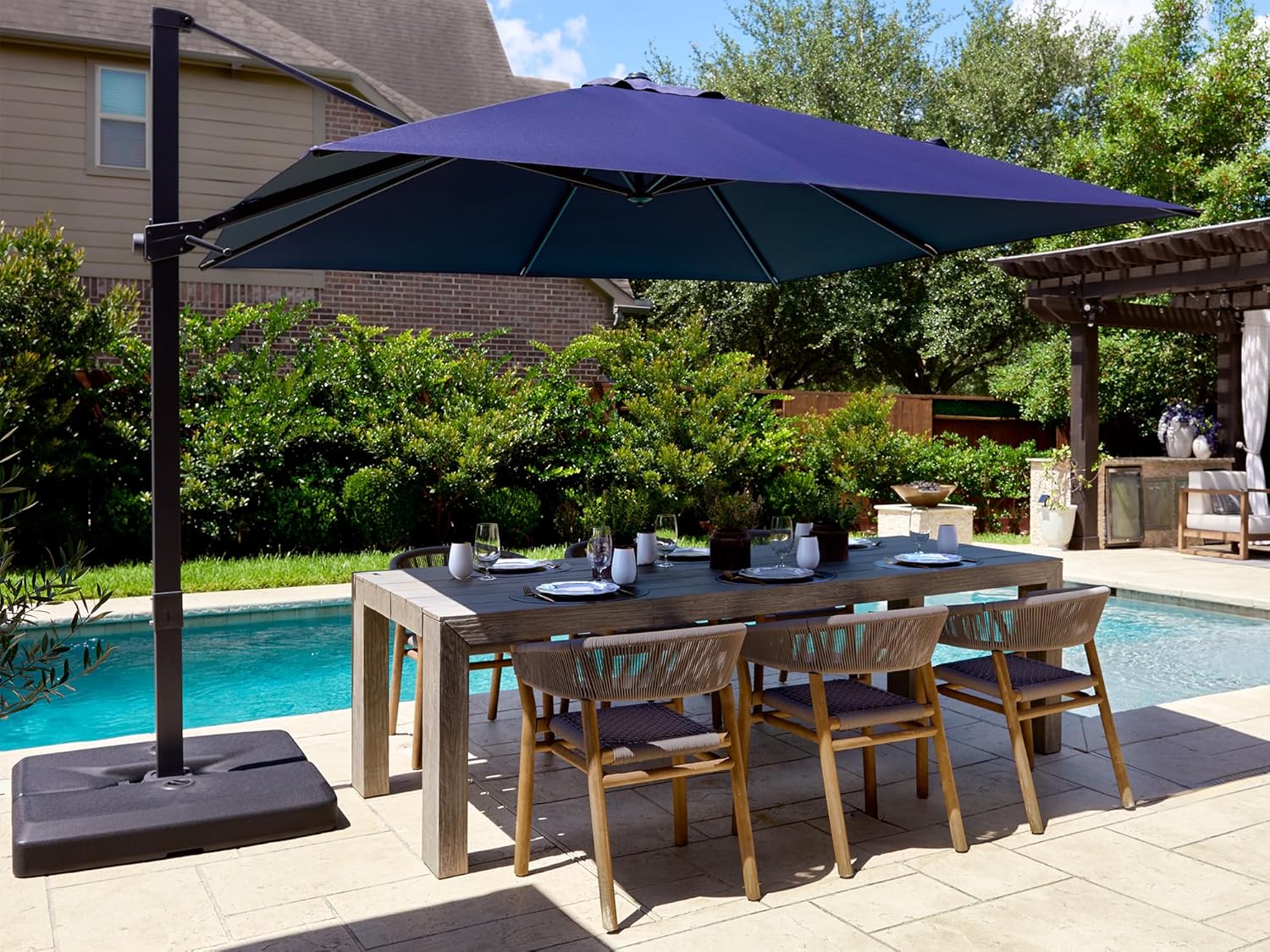 Outdoor Furniture With Umbrella - 10x10ft Terrassen-Ampelschirm mit 360°-Drehung, 8 Metallrippen,
