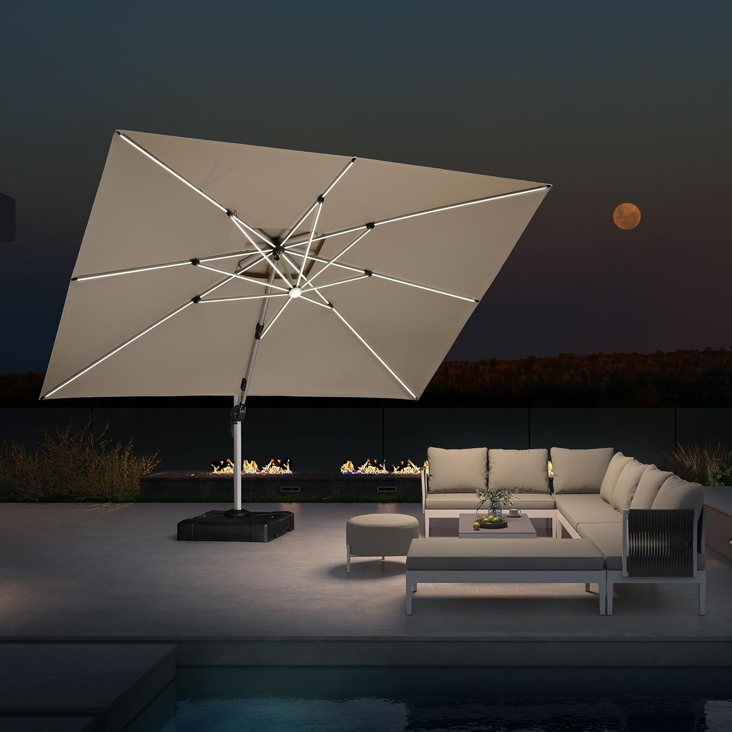 Outdoor Furniture With Umbrella - 10' x 13' Deluxe Solar-LED-Sonnenschirm mit