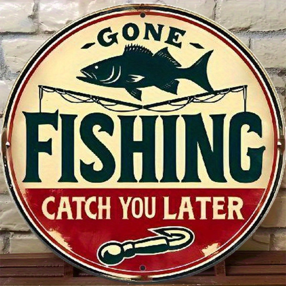Outdoor Furniture Shop - Vintage-Angelschild aus Aluminium – „Gone Fishing,
