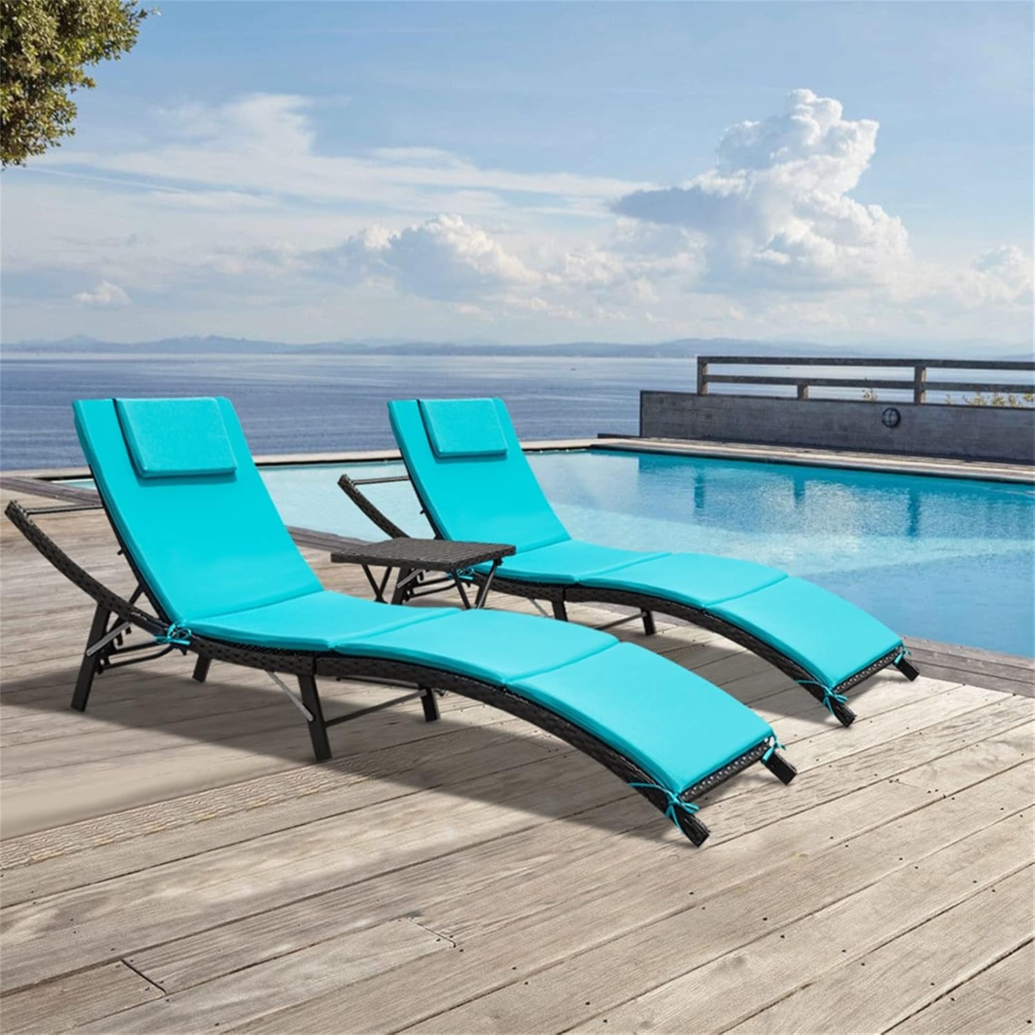 Outdoor Furniture Lounge Set - 3-teiliges Garten-Loungeset aus Polyrattan: 2 verstellbare