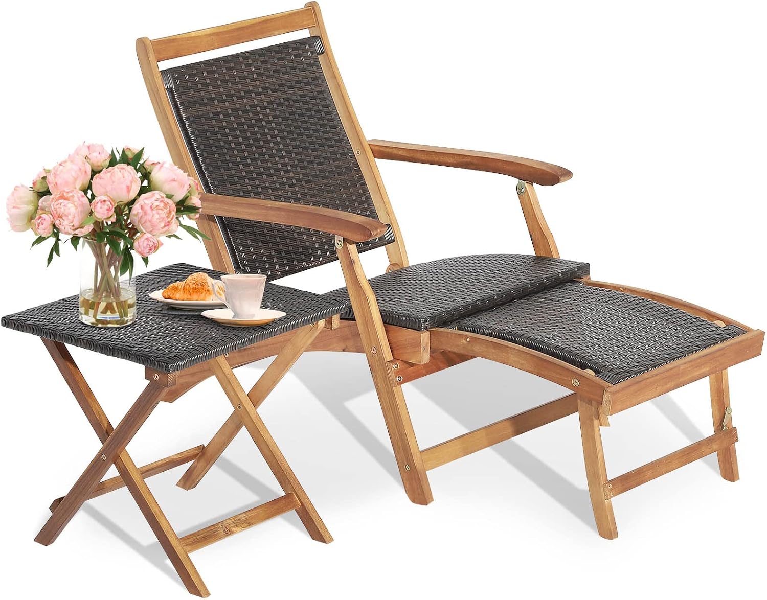 Outdoor Furniture Lounge Set - Klappbarer Outdoor-Loungesessel und Beistelltisch-Set aus Akazienholz,
