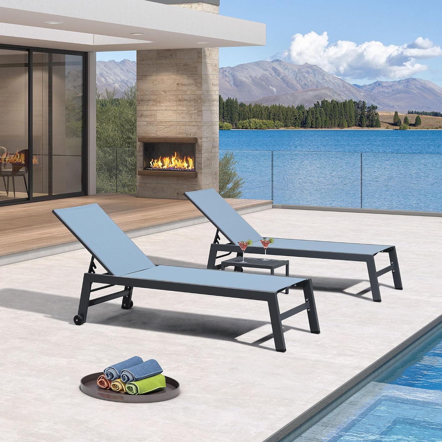 Outdoor Furniture Quick Dry - Schnelltrocknendes Textilene-Loungesessel-Set für 2 Personen, farbbeständiges