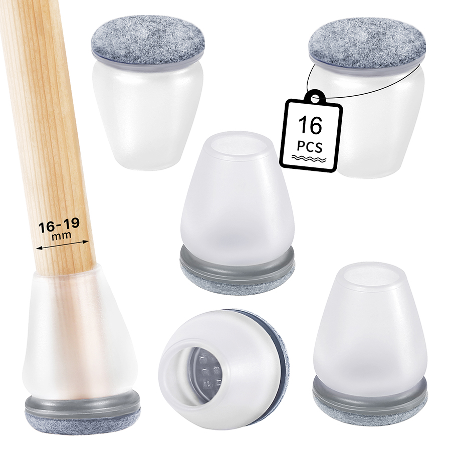 Outdoor Furniture Leg Protectors - 16 Stück Stuhl-Fußabdeckung, diagonale Bein-Bodenschoner, grau,