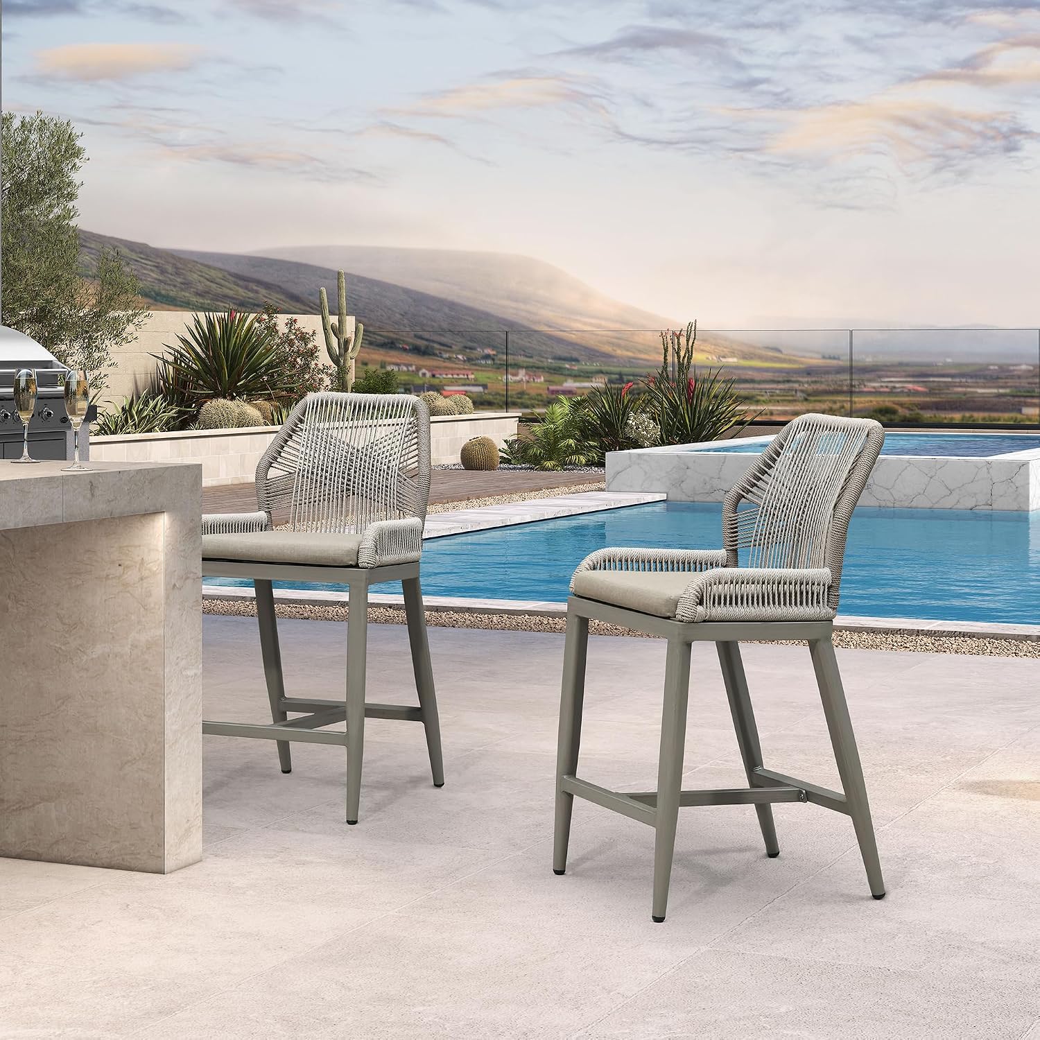 Taupefarbene Barhocker 2 Stück – Outdoor Furniture Quick Dry Bewertung und Preis