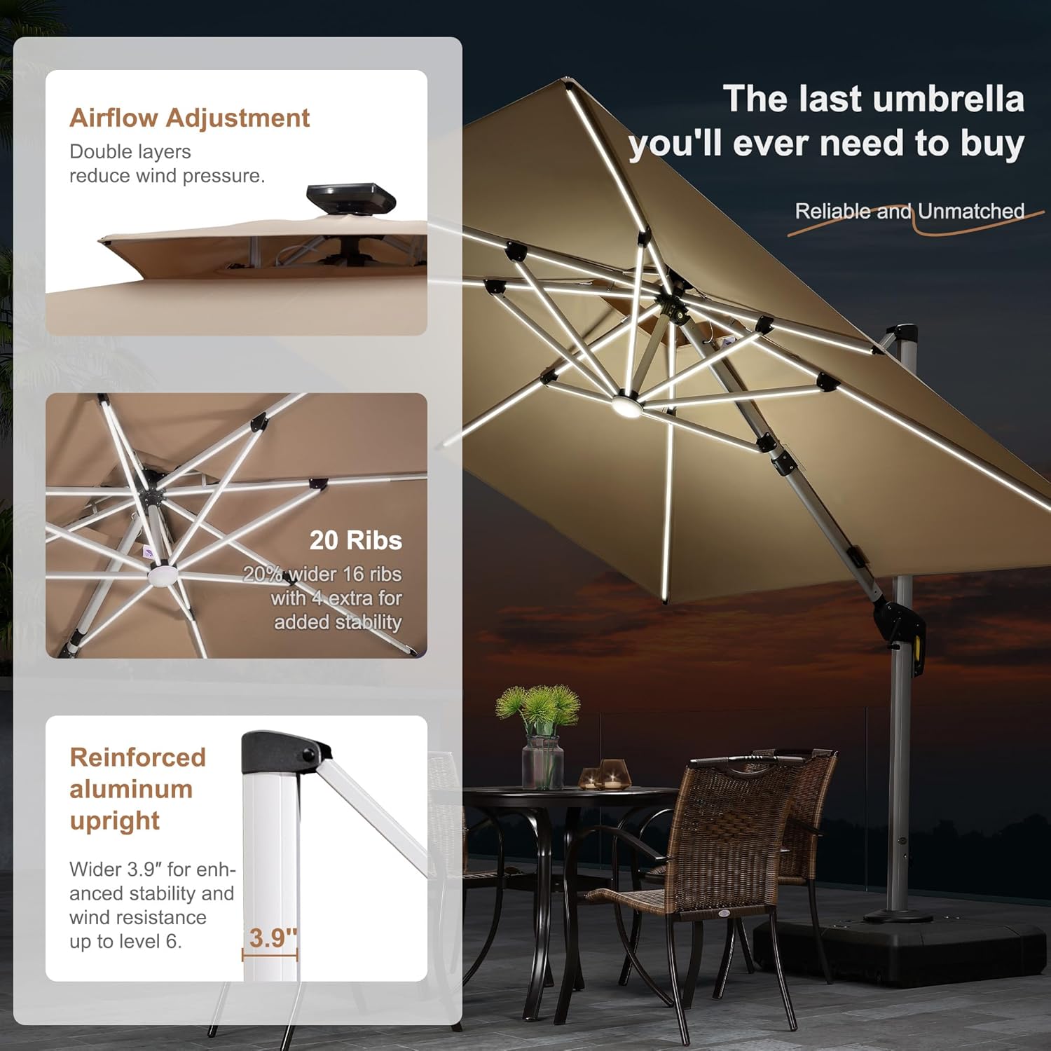 10' x 13' Deluxe Solar-LED-Son – Outdoor Furniture With Umbrella Bewertung und Preis